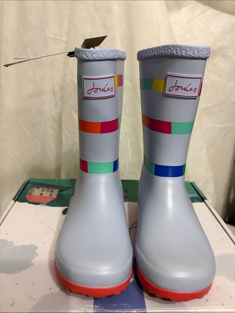 Joules Kids' Rainbow Stripe Rain Boots size US 1 NWT